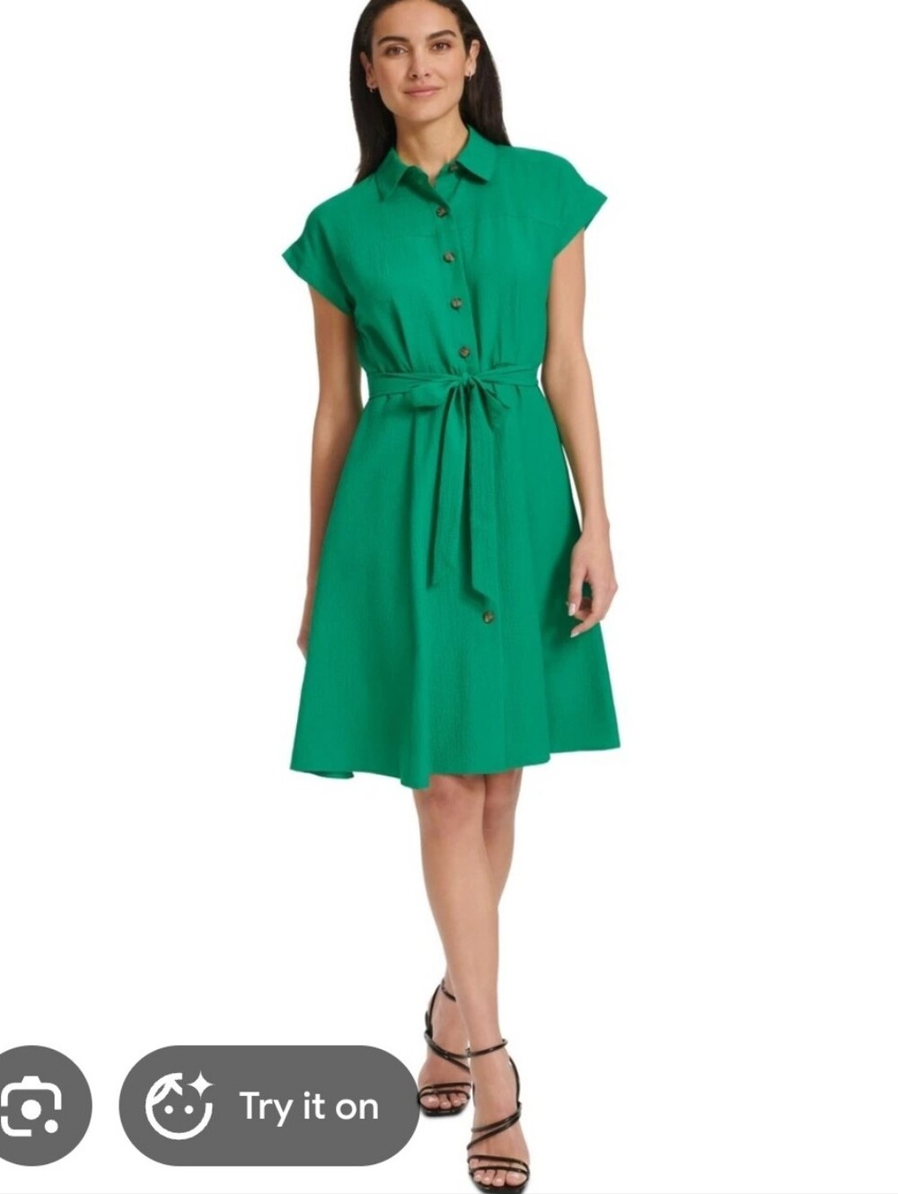 NWT Calvin Klein Green Belted Shirt Dress Button Front Textured Midi Size 4 $139